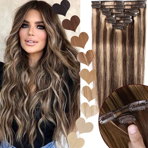 CLEARANCE 100% Human Hair Extensions Clip In Remy Hair 8 Pieces Real FuLL Head