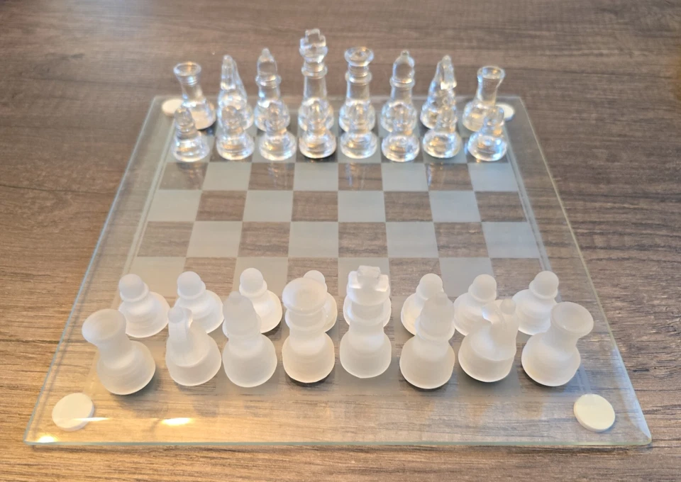 Glass Chess Set Clear and Frosted Pieces Smoked Glass Board -Cardinal Industries - Image 3 of 4