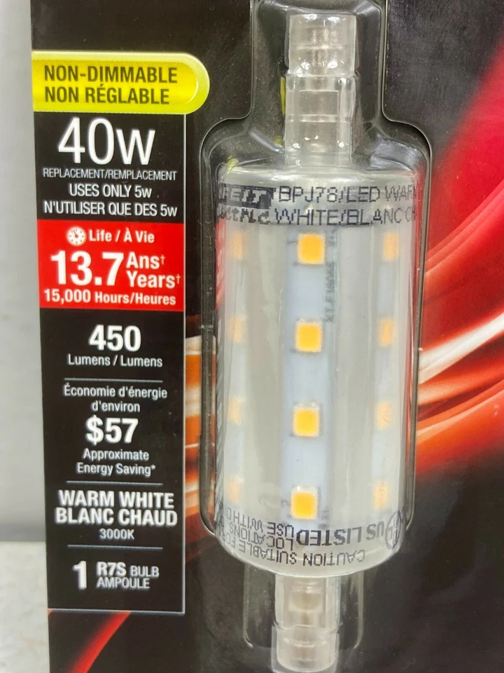 Feit Electric Performance R7S LED Light Bulb. 40 Watt Equivalent. 450 Lumens.  - Image 2 of 4