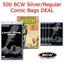 500 BCW Archival Regular/Silver Comic Book Bags 2 Mil Acid Free Safe Storage NEW