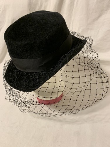 c. 1960s Saks Fifth Avenue Rabbit Fur Felt Women’s Fedora with Veil England - Picture 6 of 8