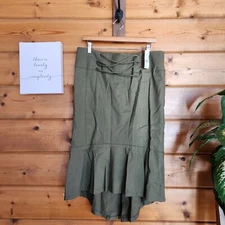 New York & Company 7th Avenue NWT Green High Low Midi Skirt Pleated Linen Sz 14