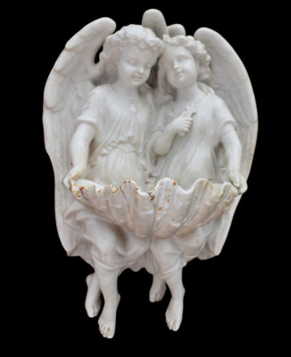 Antique french 19thc bisque porcelain angel holy water font
