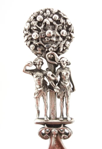 Antique Sterling Silver Adam & Eve Caddy Spoon Chester 1901 Import Marks