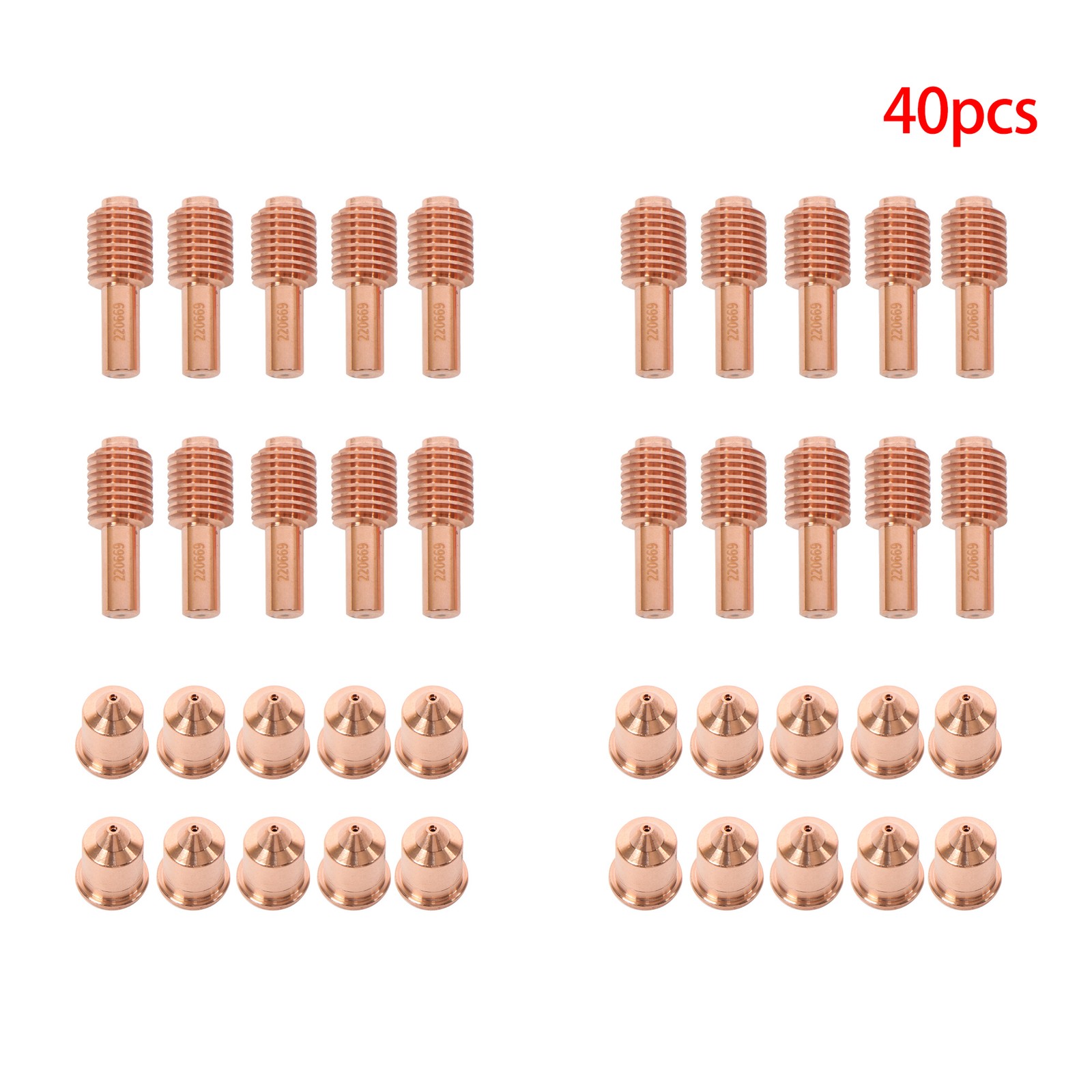 Plasma cutting torch consumables, 20 220671 nozzles, 20 220669 electrode tips