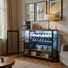 NEW Wine Bar Cabinet with Removable Rack, Wine Table for Liquor with LED Lights