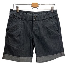 Vintage 00s Esprit Denim Stripe Cuffed Pleat Front Shorts 7.5" Size 8 Dark Wash