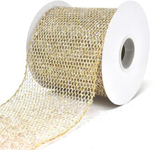 Homeford Grand Net Glitter Wired Edge Christmas Ribbon, 4-Inch, 10-Yard Gold/Si