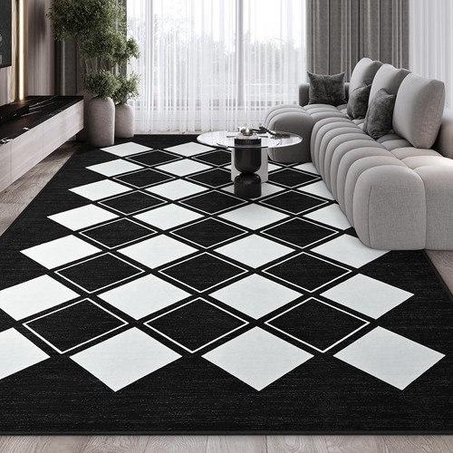 Checkered Rug for Living Room, 5x8 Black and White Soft Modern Geometric Wash...