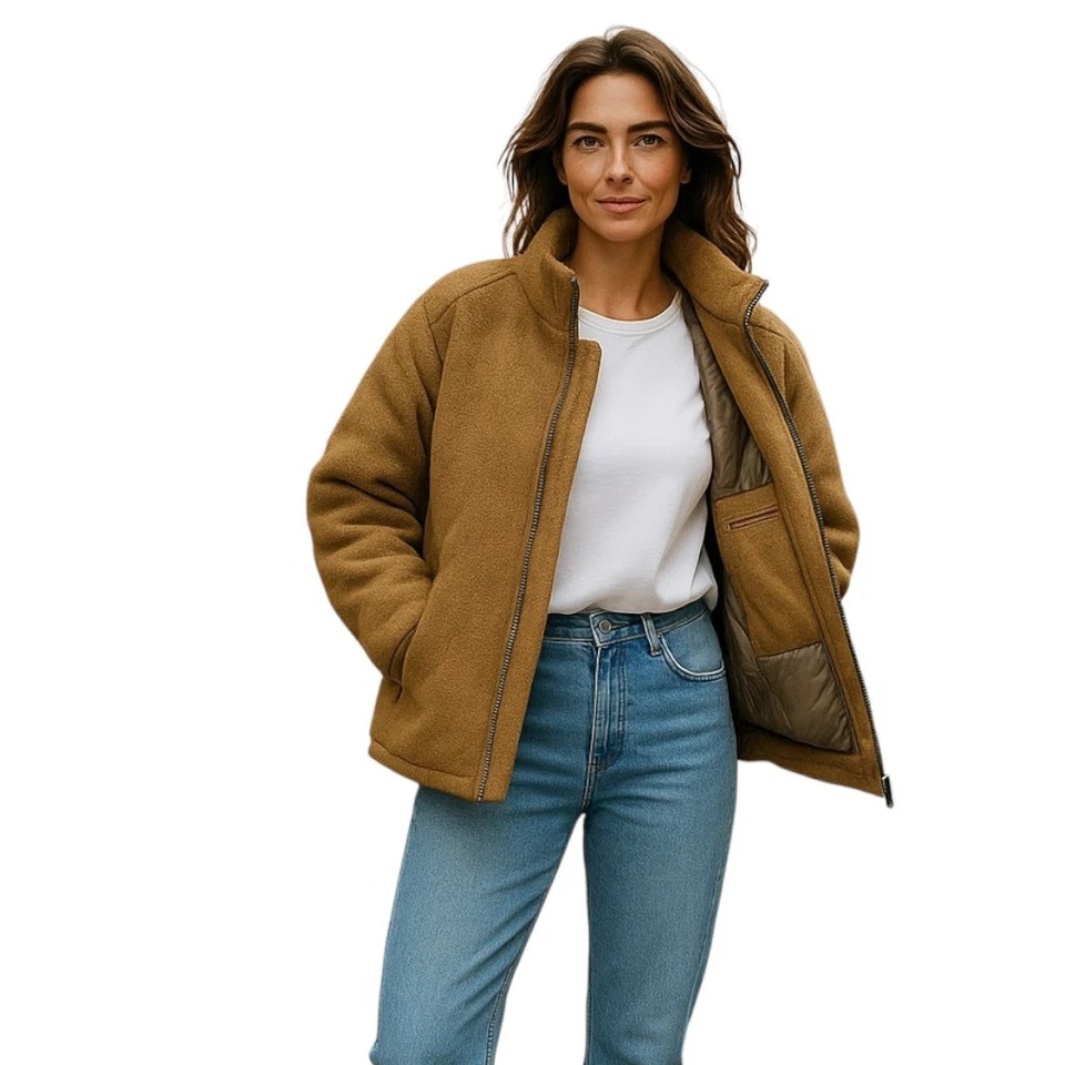 WOOLRICH Knitted Puffer Women's Jacket S Wool Blend Camel Padded RRP1200 - Image 2 of 4