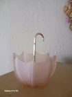 Fenton 1950s Pink Frosted Satin Glass Umbrella Candy Trinket Ring Dish Vintage