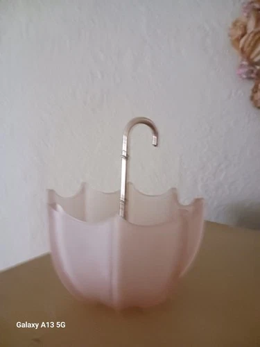 Fenton 1950s Pink Frosted Satin Glass Umbrella Candy Trinket Ring Dish Vintage