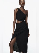 ZARA One Shoulder Cutout Midi Dress Size S
