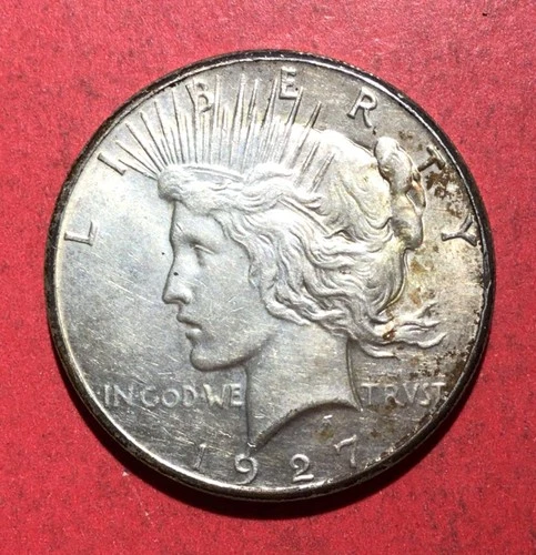 1927 US Peace SILVER Dollar! "Philadelphia" Mint! Low Mintage! AU Details!