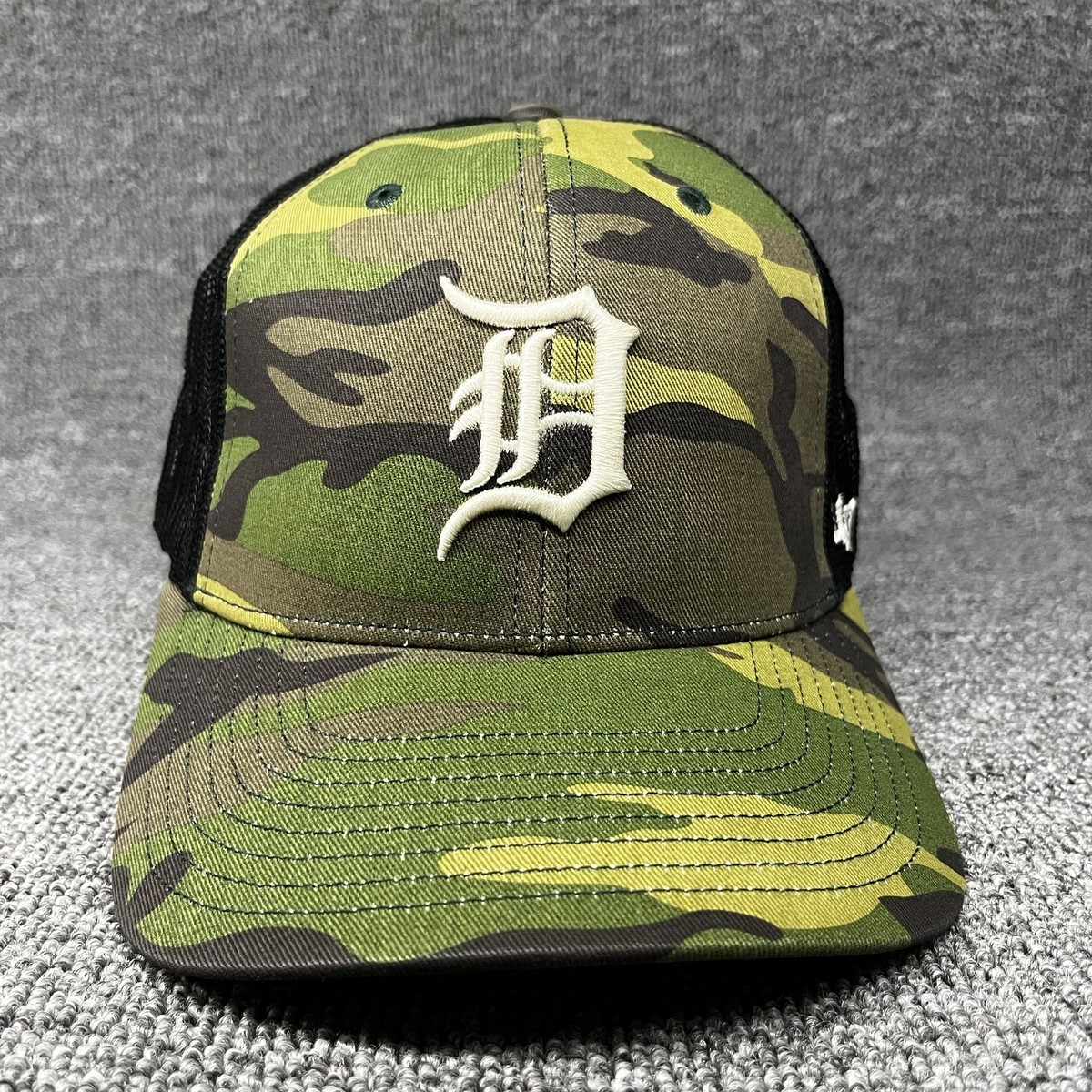 Detroit Tigers '47 Brand Trucker Hat Camo Black Mesh Snapback MLB Cap New NWOT
