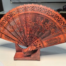 Red Rosewood Sandalwood Fan Hollow Carved Foldable Chinese Classical Decor Fan