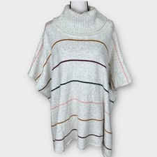 LOFT Striped Cowl Neck Poncho Sweater Cape Pullover Knit XS/S Oversized Cozy
