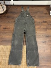 VTG Carhartt R06 MOS Moss Green Double Knee Bib Overalls Men  s 40x34 USA