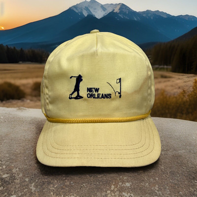 Vintage Duckster  New Orleans Golf Golfing Yellow Leather Strapback Baseball Cap