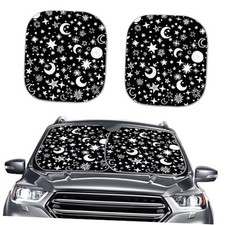 Moon Stars Print Windshield Sun Shade - 2 Pieces Foldable Car 0-Moon Stars