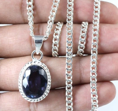 Anhänger Silber 925 Natürliches Farbwechsel-Saphir 21.60 ct Oval Herren Charm - Bild 1 von 4