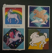 Vintage Freelance Unicorn Stickers Lot Of 4 1984 New Rainbow Stars Original Back