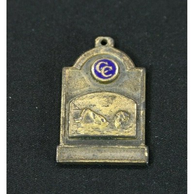 Vintage 1936 CC Swimming Medal Sanford Rissman 1st Tie Juniors Watch Fob 1930s