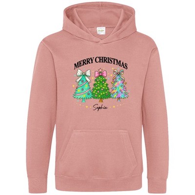Personalisierter Hoodie KINDER Frohe Weihnachten für Mädchen individueller Name Weihnachtsbäume H...