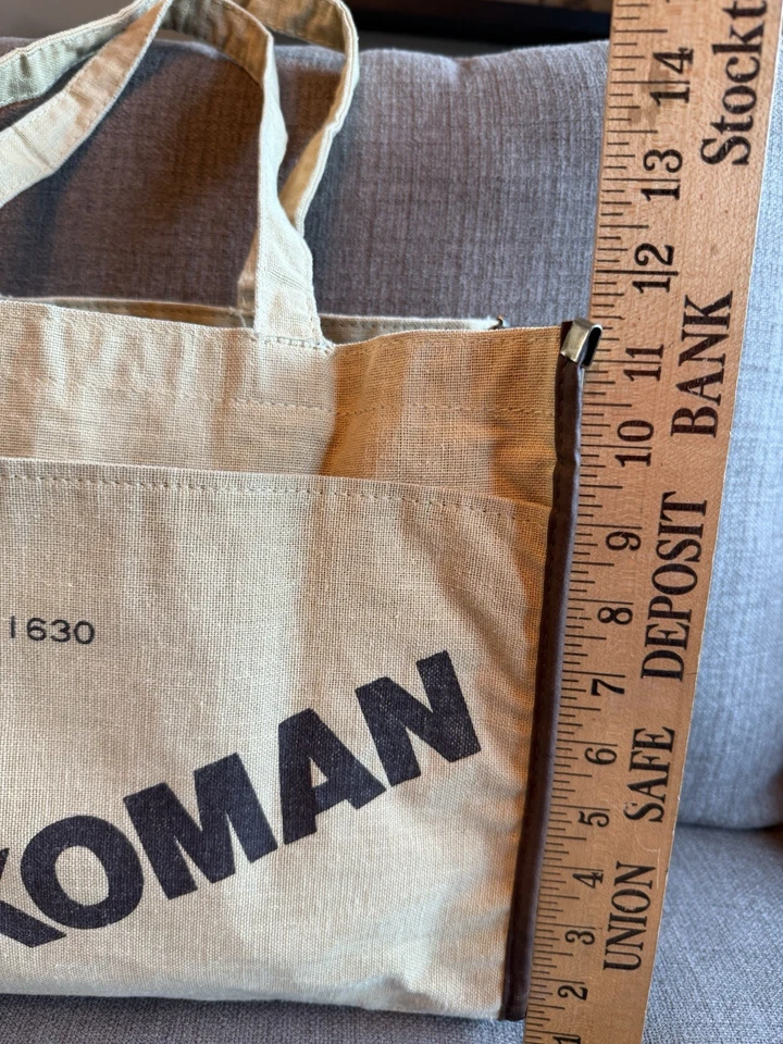 "Bolso de Mano Kikkoman Marrón Lona Plástico Forrado Portabotellas 11""x13""" Foto 3 de 4