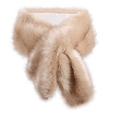 Women Long Faux Fur Shawl Bridal Stole Cover Up Winter Soft Khaki/ Brown Tip