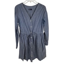 Gap Women's Blue Chambray Long-Sleeve Shirt Dress Lightweight V-Neck Size 6