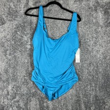 Anne Cole Swimsuit Womens 14 Blue One Piece Ruched Tank Adjustable Straps New