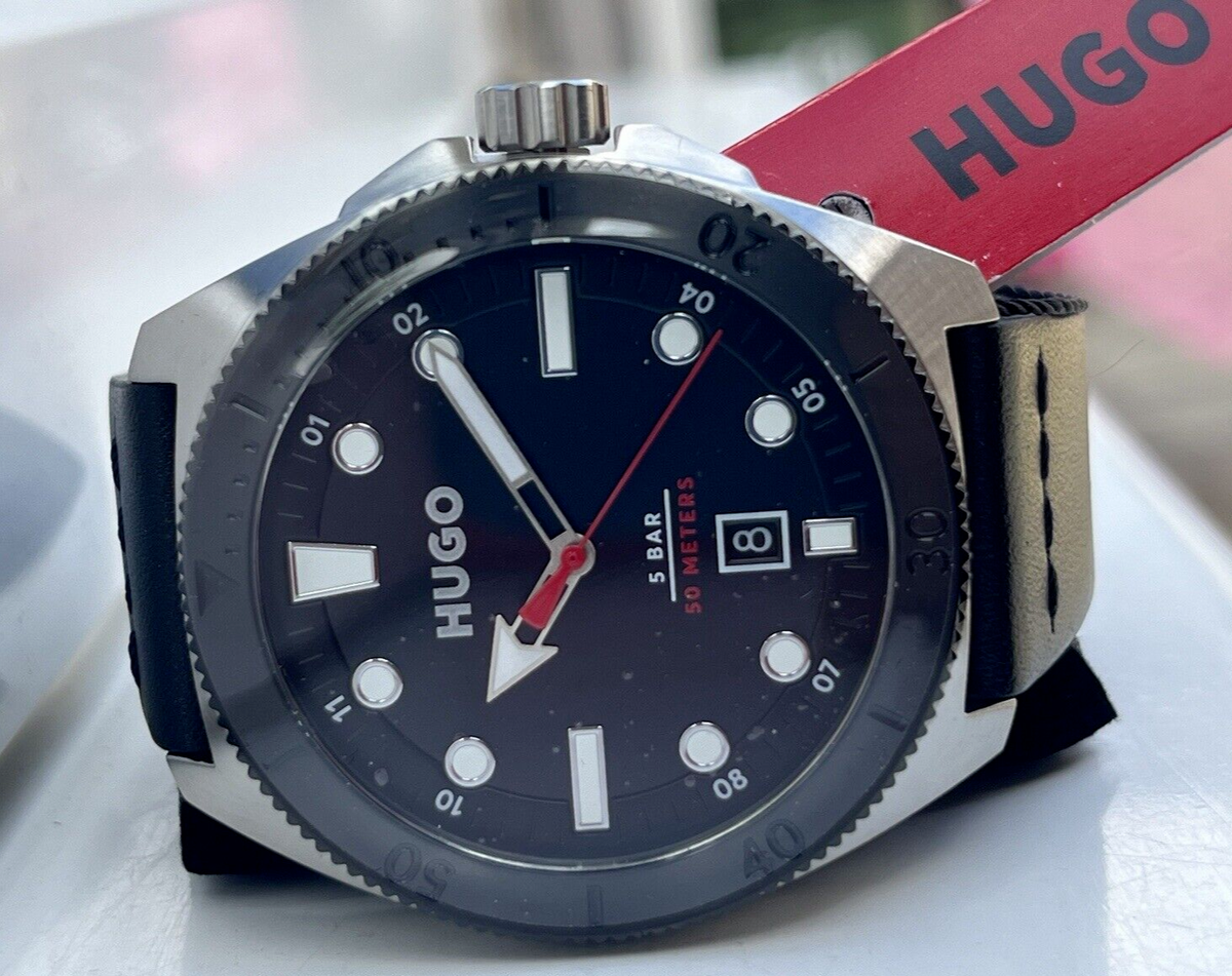 HUGO BOSS 1530301 MENS VISIT ANALOGUE BLACK DIAL WATCH LEATHER STRAP *BNIB*