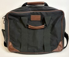 Lands End Square Rigger Briefcase Black Canvas w/ Leather Trim Shoulder Strap