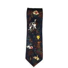 VINTAGE Looney Tunes Tie Mens One Size Navy Paisley Bugs Bunny Taz Tweety 90s