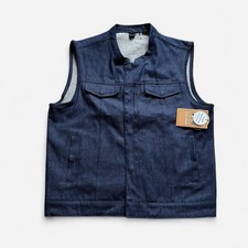 Motorcycle Mens Black Denim Vest with Concealed Carry/Mobile Pockets