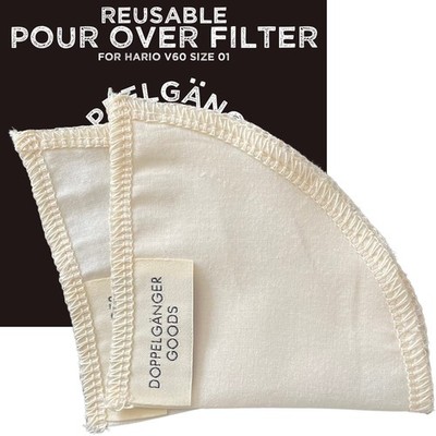 (2-Pack) Reusable Organic Cotton Filters for Hario Size 01 (1-2 Cups), Ivory 