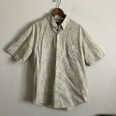 Arrow Mens L Shirt Tan Tropical Button Down Short Sleeve Hawaiian Resort