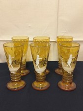 6x Antike Gläser Kelche Pastose Schneemalerei Mädel und Bube