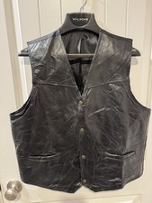 Vintage 80 90s Roadpro MenS Black PIGSKIN Leather Motorcycle Biker Vest Size XL