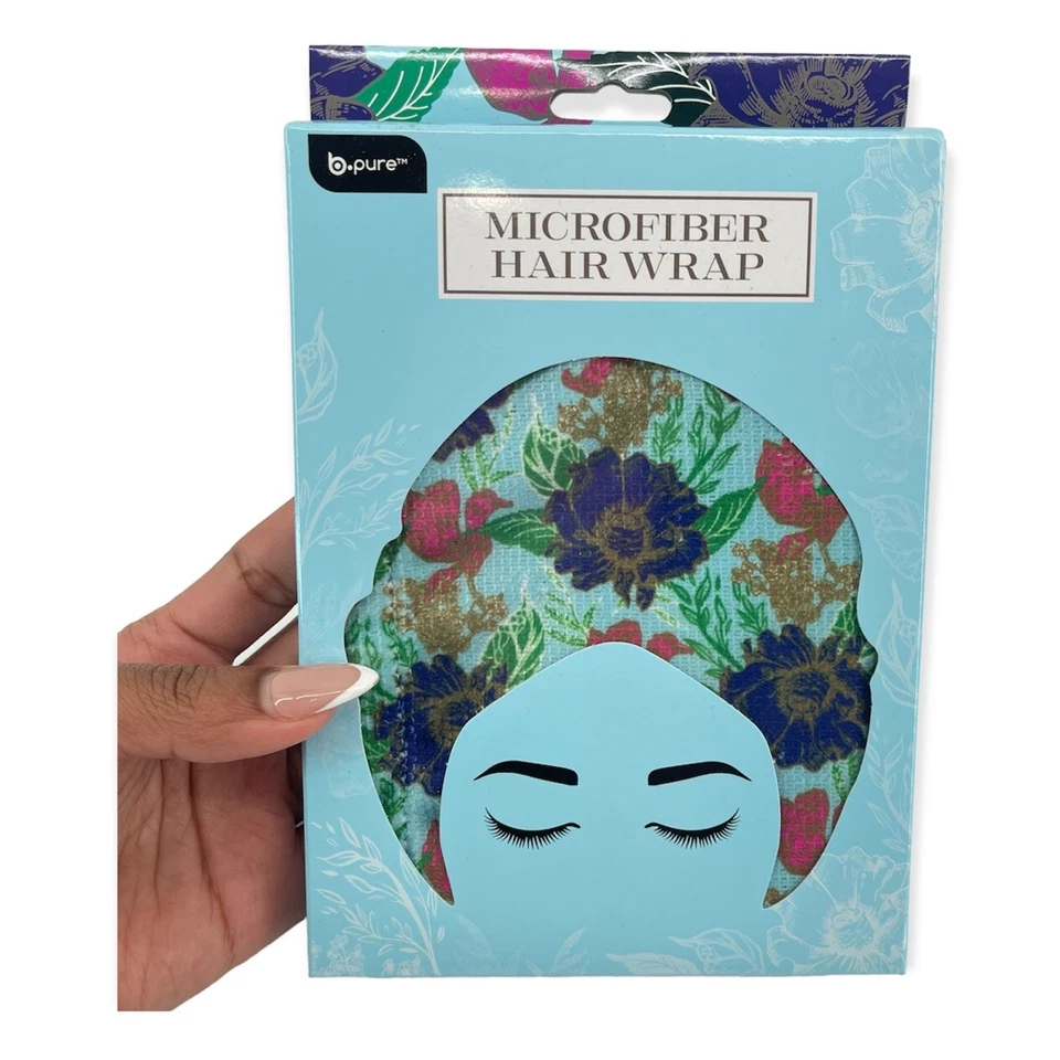 Juego de 2 piezas envoltura floral de microfibra y toalla rosa Scrunchie B Pure para mujer Foto 3 de 4