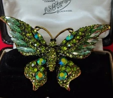 Vintage Style Large Green Crystal Butterfly Brooch Pin