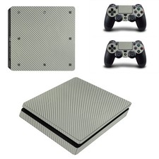 Sony PS4 Slim Console and Controller Skins / Decal-- Silver Carbon Fiber S-098 
