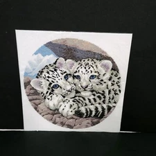 Completed Finished Cross Stitch Snow Leopards Cubs Unframed Gift