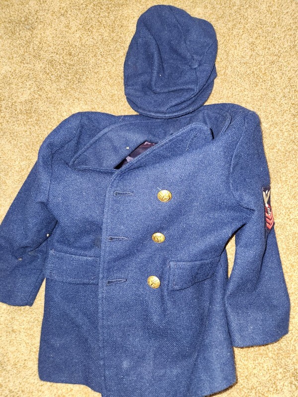 Vintage Boys Navy Pea Coat + Hat for 3-4 Year Old, Winter Coat/Matching Hat