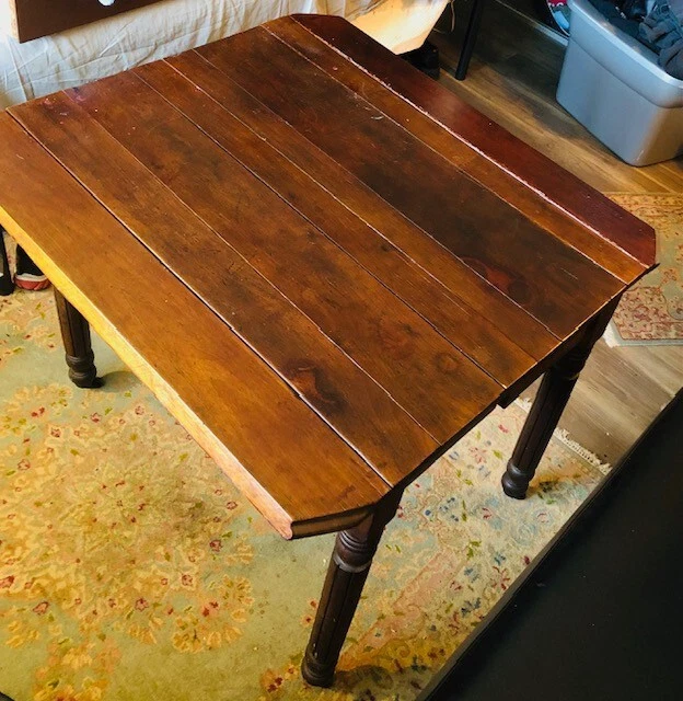 Antique Oak Drop Leaf Kitchen Table W/Steel Wheels in Vintage Shape - Image 2 of 4