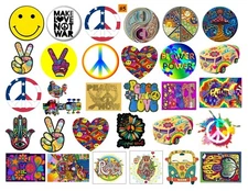 60's Hippie paper stickers, 30 stickers per sheet 1.5"x1.5" around there
