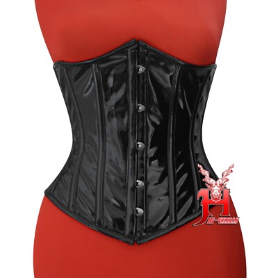 Heavy Duty Steel Boned Under Bust Waist Trainer Black PVC Extreme Corset Hi-39
