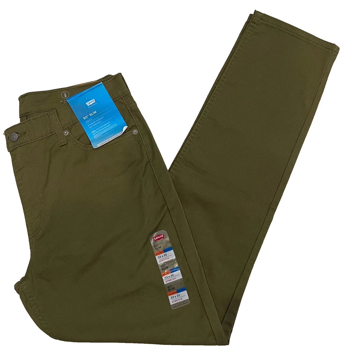 Levis 511 Slim All Seasons Stretch Twill Mens Pants 33X32 Olive