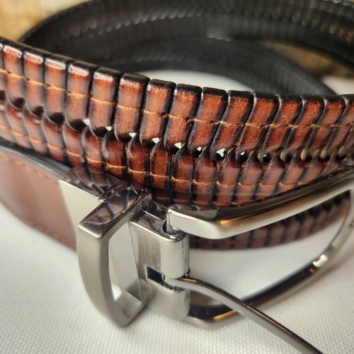 Vtg Western 90s Braid Leather Belt 36 Brown Black Reversible Woven Prep Classic - Picture 2 of 6